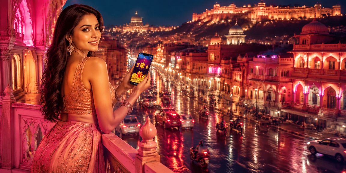 Vibrant slot game interface showing Bollywood theme